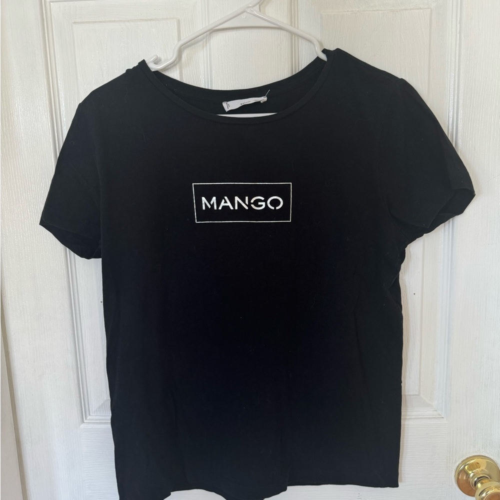 MANGO Short Sleeve Silver and Black Shirt